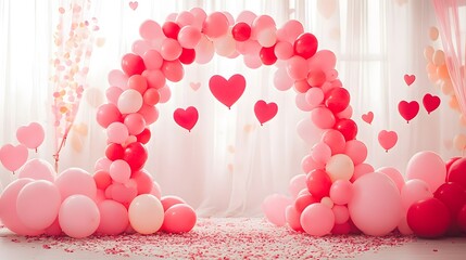 Romantic balloon arch Romantic balloon arch for Valentines Day, pink and red balloons, heart-shaped designs, party decor