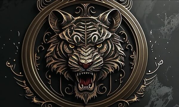 head of a tiger on a black background rotating