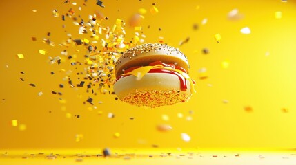 Celebratory burger launch studio setting food photography vibrant environment close-up view festive concept