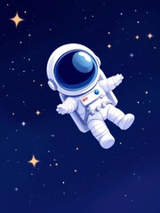 Exploring the Cosmos: Adorable Astronaut in Space Illustration