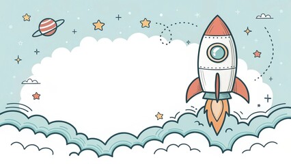 cute rocket start up doodle art illustration background