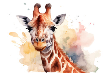 Watercolor background with giraffe. Animal illustration. Wild life.