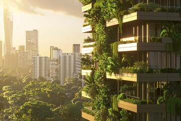 Sustainable green building. Eco-friendly building in modern city	