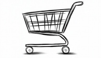 A hand-drawn sketch of an empty shopping cart. Ideal for e-commerce websites blogs or retail-related designs.  Adds a personalized touch.