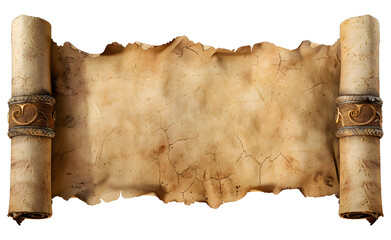 Old paper scroll isolated on transparent.
