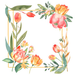 Frame with flowers isolated on transparent.