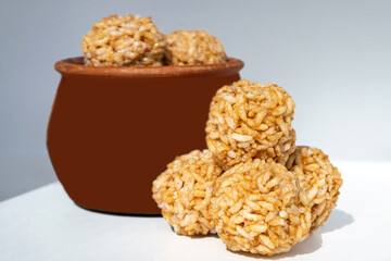 Puffed Rice and Jaggery Balls Pre Workout Snack Murai Ladu Bhuja Laddoo Makar Sankranti
