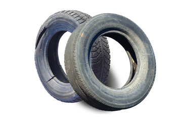 old worn damaged tires isolated
