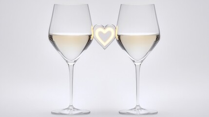 Valentine's Day Celebration with Two Wine Glasses and Heart Romantic Ambiance Intimate Setting Love Concept