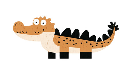 Whimsical cartoon dinosaur against a stark black backdrop
