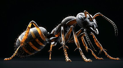 A highly detailed visualization of an ant's exoskeleton, emphasizing its segmented body and joint functionality.