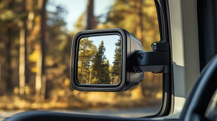 Autumn Reflection in a Car Side Mirror