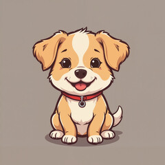 Smiling dog sitting on gray background