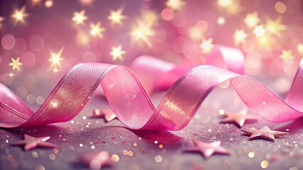Fototapeta premium Pink Ribbon with Stars: Elegant Breast Cancer Awareness Background
