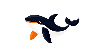 Obraz premium A cheerful cartoon whale with bright orange nose swims through the ocean playful