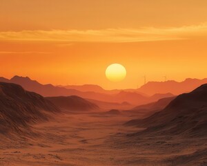 Wind turbines placed strategically along a hot, arid canyon, generating power in extreme climates