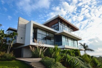 Fototapeta premium Exquisite Oceanfront Residence: A Modern Luxury Beach House with Breathtaking Views