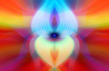 Obraz premium Vibrant abstract art with colorful symmetrical patterns and glowing light effects, perfect for creative and artistic designs