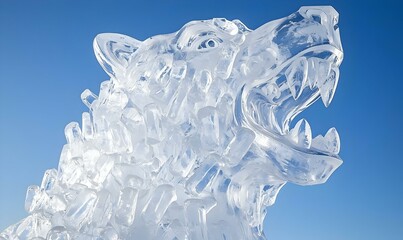 Playful Ice Animal Sculptures, intricately carved ice figures of various animals, capturing a whimsical atmosphere in a winter wonderland setting.