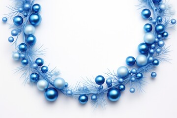 Obraz premium Festive Blue Garland Frame for Christmas or Holidays - Decorative Chaplet Arrangement on White Background