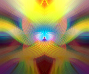 Obraz premium Vibrant abstract art with colorful symmetrical patterns and glowing light effects, perfect for creative and artistic designs