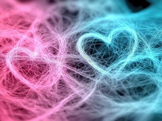 Obraz premium Love-themed abstract art with neon lines forming interconnected hearts, vibrant and dynamic composition.
