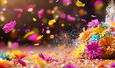 Vibrant Holi Festival Celebration, a lively crowd immersed in colors, laughter, and joy, showcasing cultural unity and festive spirit