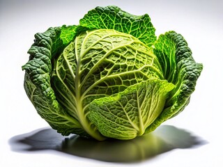 Obraz premium Pointed Cabbage on White Background - Low Light Still Life Photography