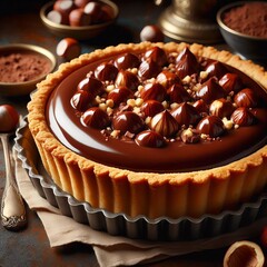 99 Decadent pie with a smooth chocolate hazelnut ganache filling