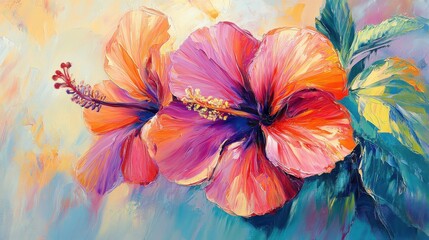Vivid depiction of hibiscus flowers showcasing vibrant colors and intricate details, celebrating nature's beauty in a colorful background