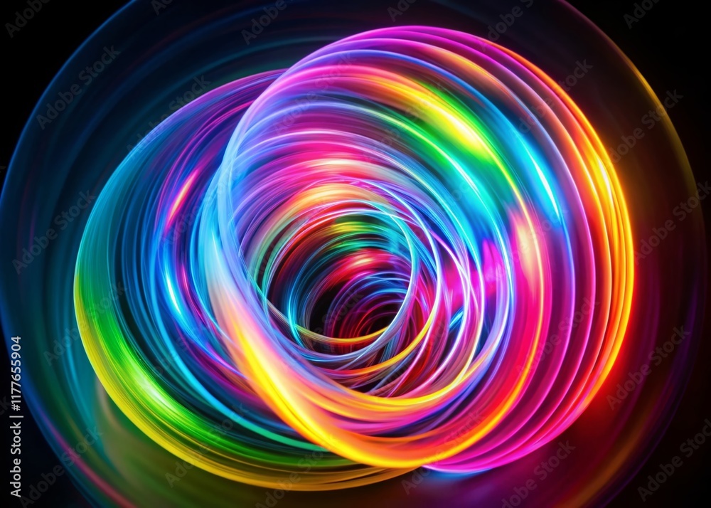 Wall mural psychedelic neon spirals: abstract colorful light swirls background for visual projects