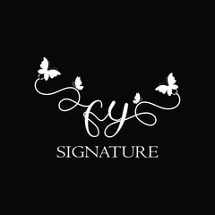 FY Handwritten initial letter, FY simple signature vector logo with butterfly shape variation, beauty, photography letter logo design. F Y