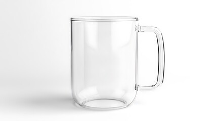 A clear glass cup is sitting on a white background