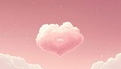 Obraz premium Pink heart-shaped cloud in a pastel sky, romantic illustration, love concept.