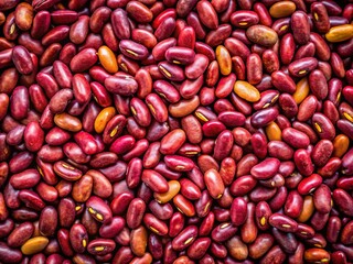 Raw Red Beans Texture Background: Top View of Scattered Grains, Healthy Food