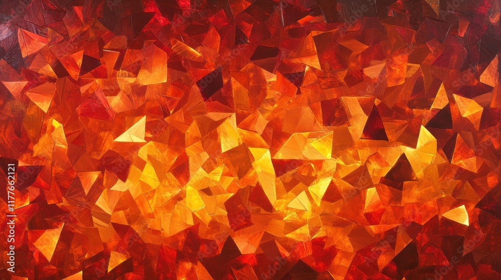 Aufkleber Warm and vibrant low-poly triangles create a mesmerizing background of orange and red hues for artistic projects