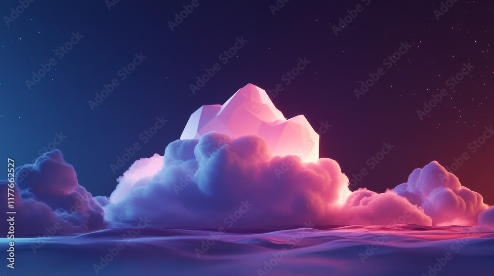 Poster hologram update. cloud update of polygons, triangles of points and lines. cloud update low-poly conn