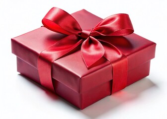 Obraz premium Red Gift Box with Ribbon on White Background - Perfect for Holiday Envelopes & Cards