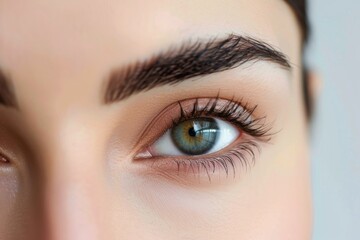 Naklejka premium Close up of a beautician showing the result of eyebrow tattooing on a model