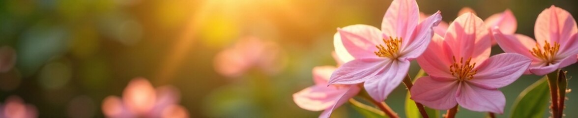 Fototapeta premium Soft pink petals of jasmine unfold like delicate stars in the warm sunlight of a summer morning, garden, botanical, floral arrangement