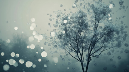 The tree of particles. Tree wind tears of small circles and dots. vector illustration