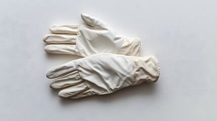 Obraz premium A closeup of a pair of clean white cotton gloves isolated on a white background, symbolizing hygiene and care, with a hint of pink in the background