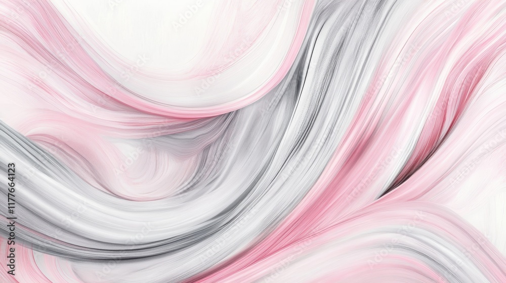 Poster soft flowing ribbons of pencil strokes create a soothing abstract design in gentle pink and gray hue