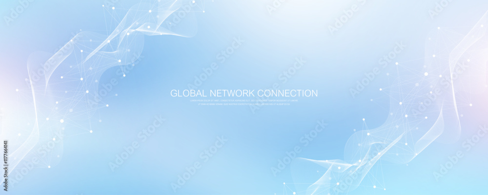 Poster Global network connection banner design template. Header social network communication in the global business concept. Big data visualization. Internet technology