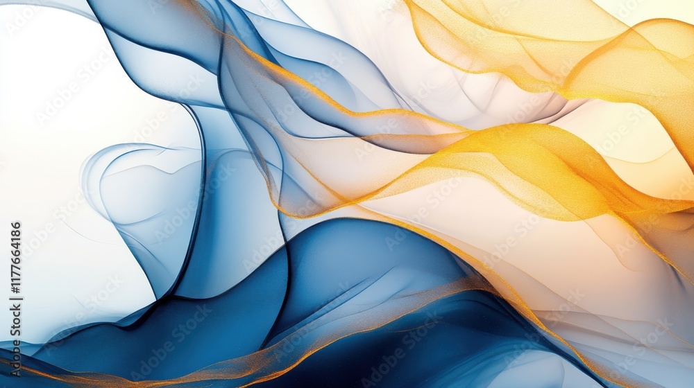 Poster Flowing lines in muted gold and indigo create a serene and harmonious visual experience in abstract art