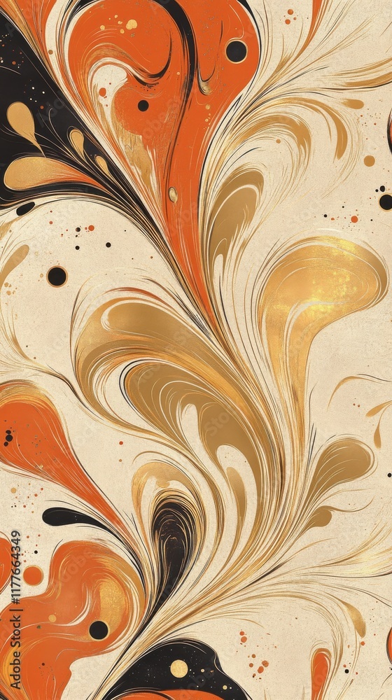 Poster Fluid bronze gold and orange patterns create a mesmerizing visual experience with smooth liquid-like swirls