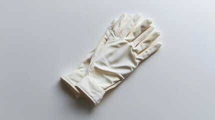 Obraz premium A closeup of a pair of clean white cotton gloves isolated on a white background, symbolizing hygiene and care, with a hint of pink in the background