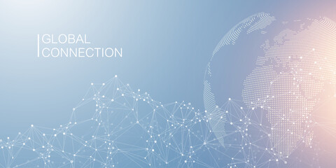 Global network connection banner design template. Header social network communication in the global business concept. Big data visualization. Internet technology