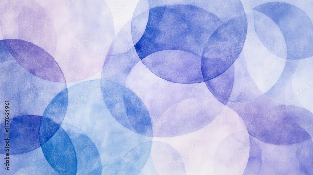 Aufkleber Overlapping circular forms create a serene pastel blue and purple background in a calming artistic composition