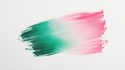 Bold brushstroke on minimalist white canvas showcases vibrant green and pink colors with subtle gradient transition